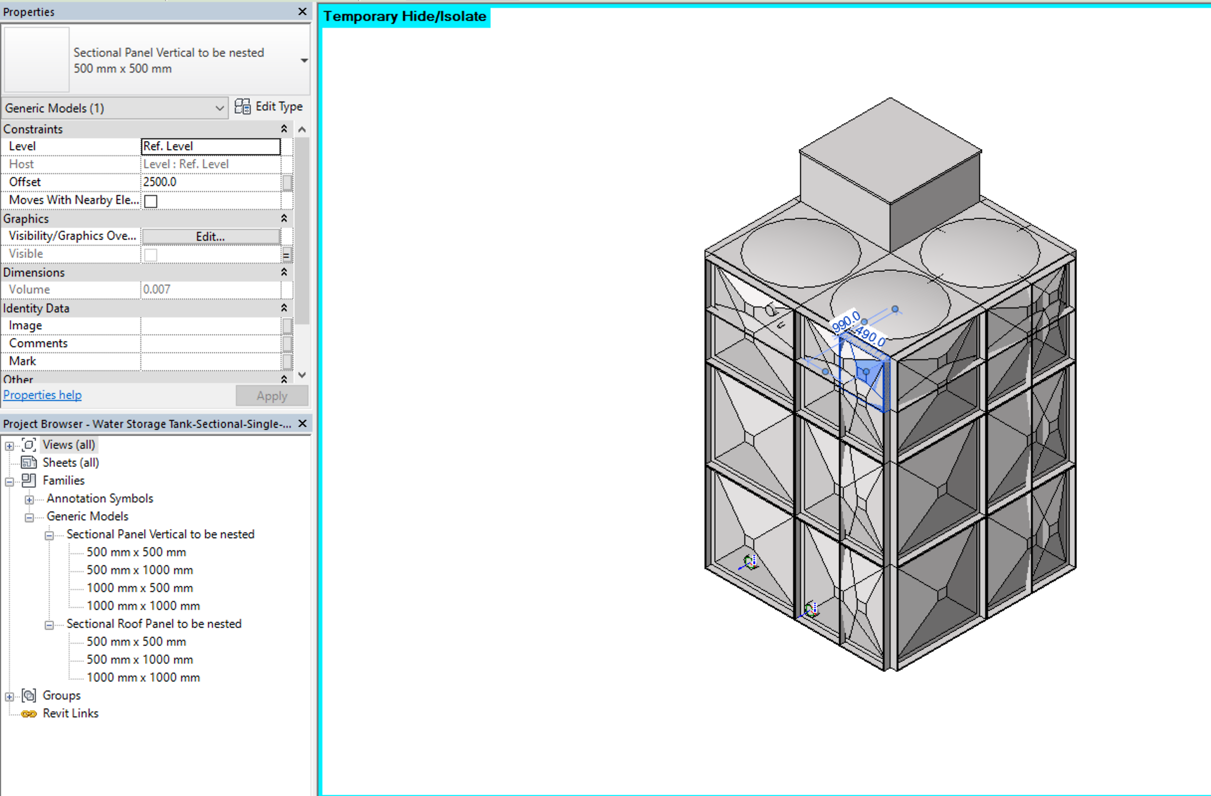 Screenshot from Revit showing separate instance of half panel